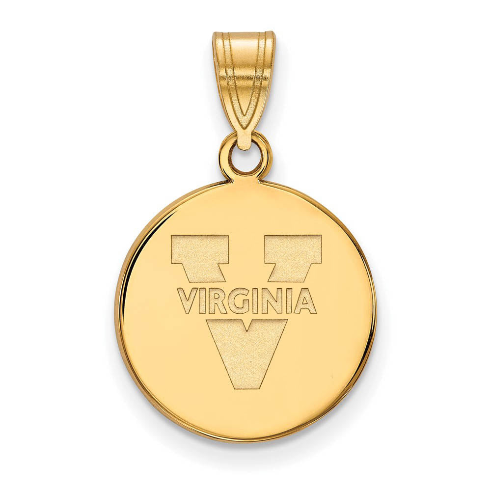 10k Yellow Gold U. of Virginia Medium 'V' Logo Disc Pendant, Item P14358 by The Black Bow Jewelry Co.