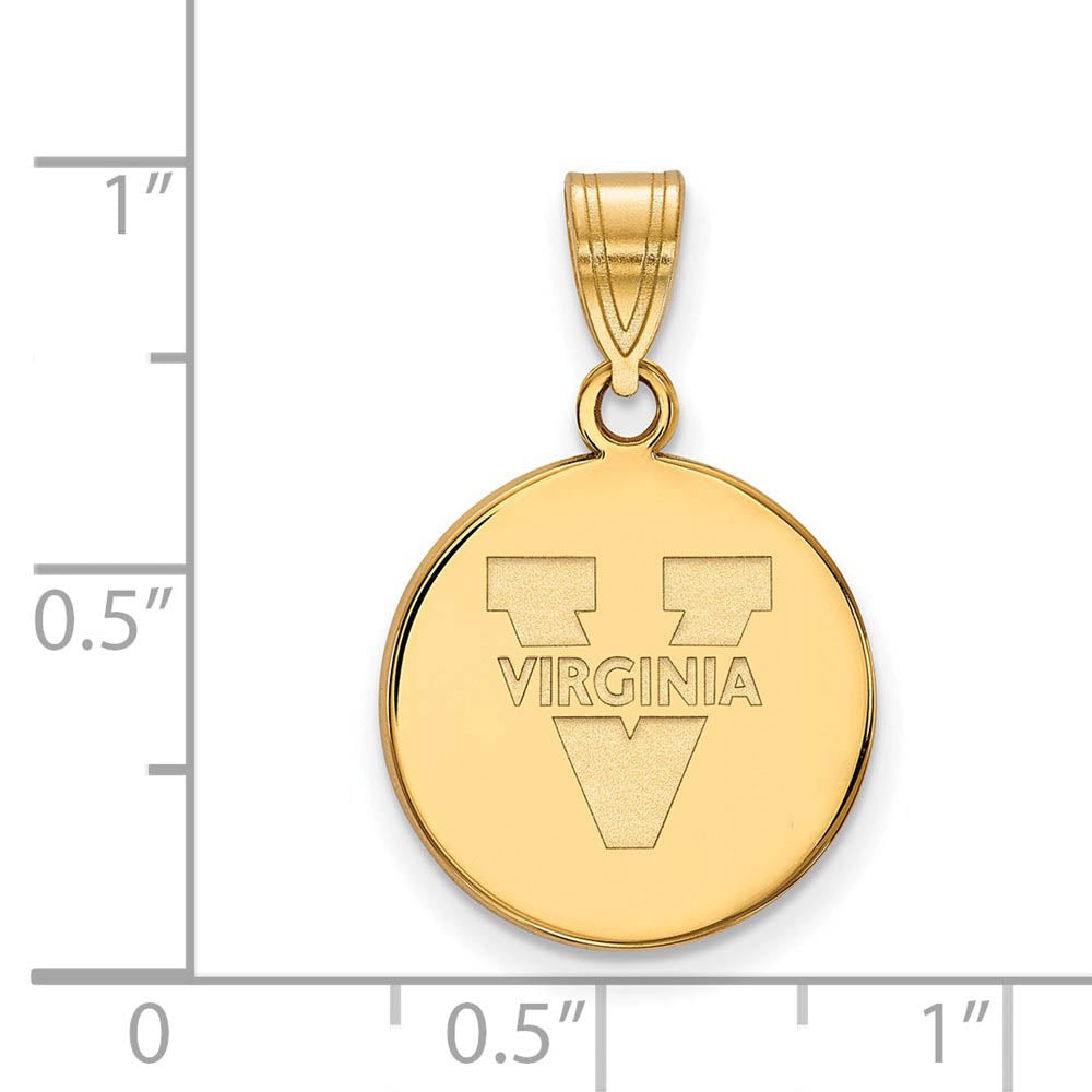 Alternate view of the 10k Yellow Gold U. of Virginia Medium 'V' Logo Disc Pendant by The Black Bow Jewelry Co.