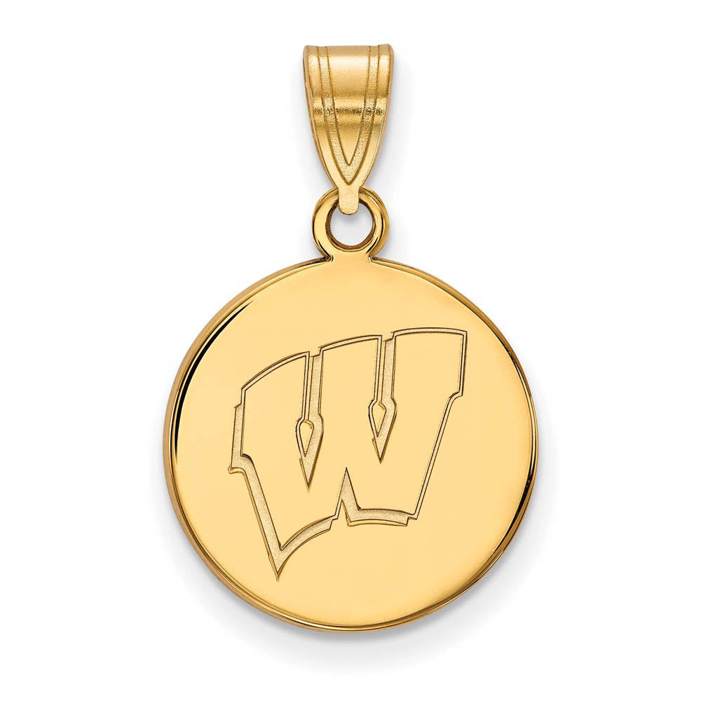10k Yellow Gold U. of Wisconsin Medium Initial W Disc Pendant, Item P14359 by The Black Bow Jewelry Co.