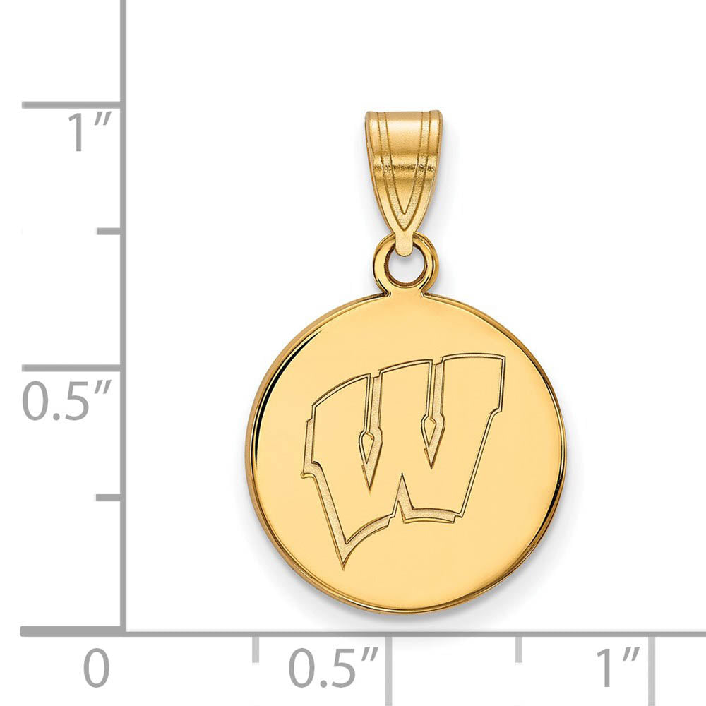 Alternate view of the 10k Yellow Gold U. of Wisconsin Medium Initial W Disc Pendant by The Black Bow Jewelry Co.