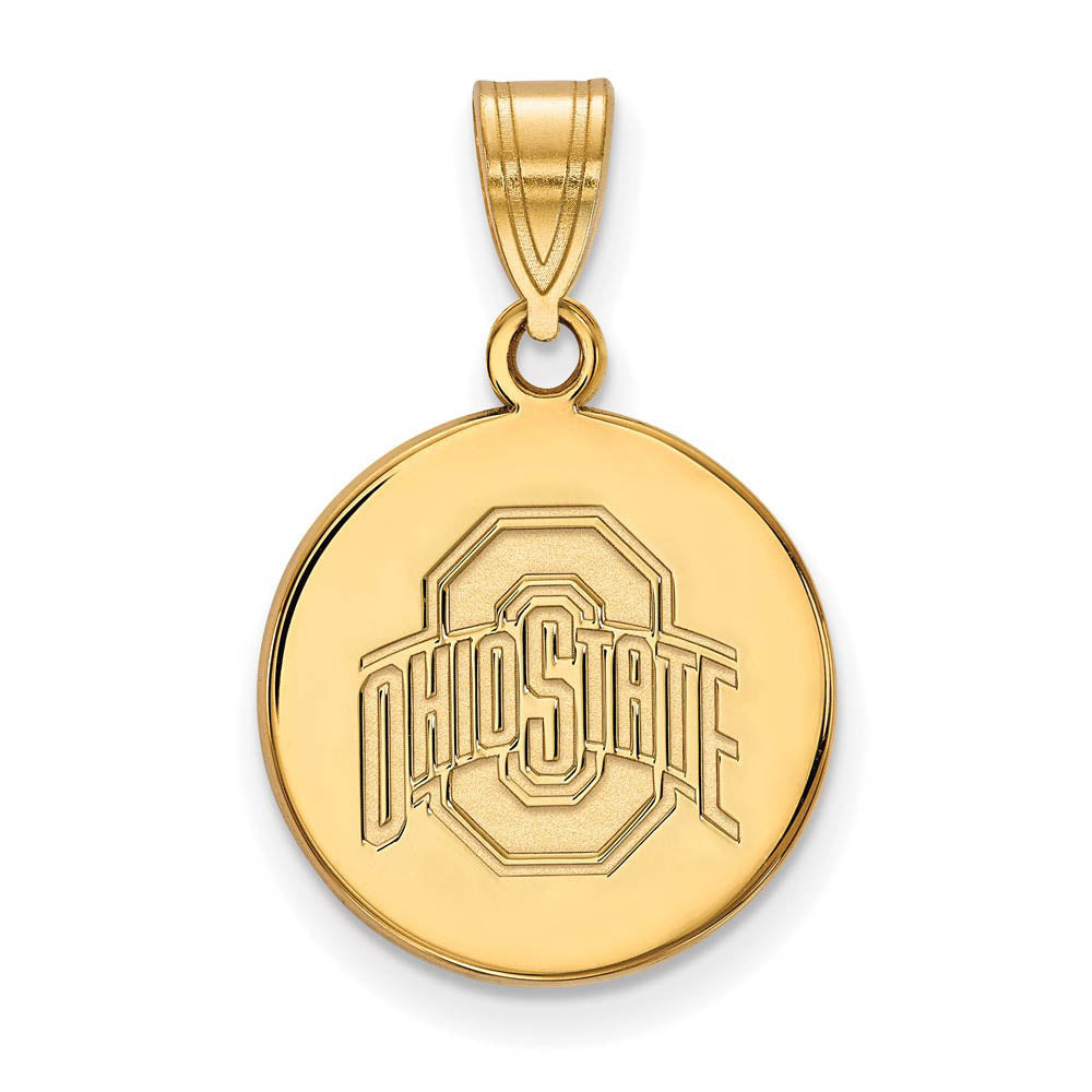 10k Yellow Gold Ohio State Medium Logo Disc Pendant, Item P14362 by The Black Bow Jewelry Co.
