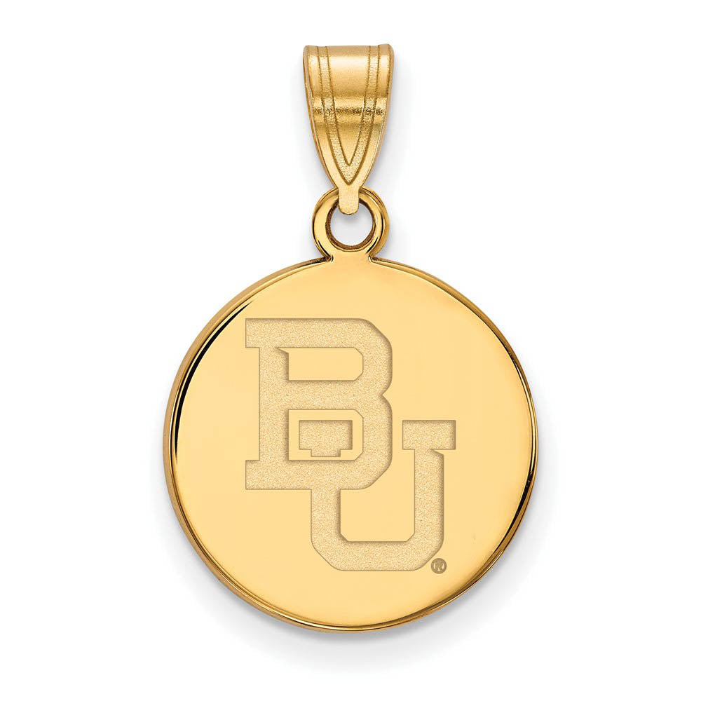 10k Yellow Gold Baylor U Medium 'BU' Disc Pendant, Item P14369 by The Black Bow Jewelry Co.