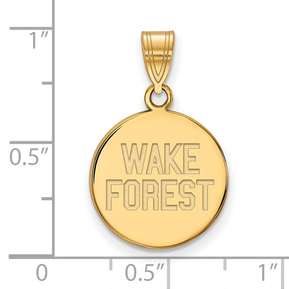 Alternate view of the 10k Yellow Gold Wake Forest U. Medium Logo Disc Pendant by The Black Bow Jewelry Co.