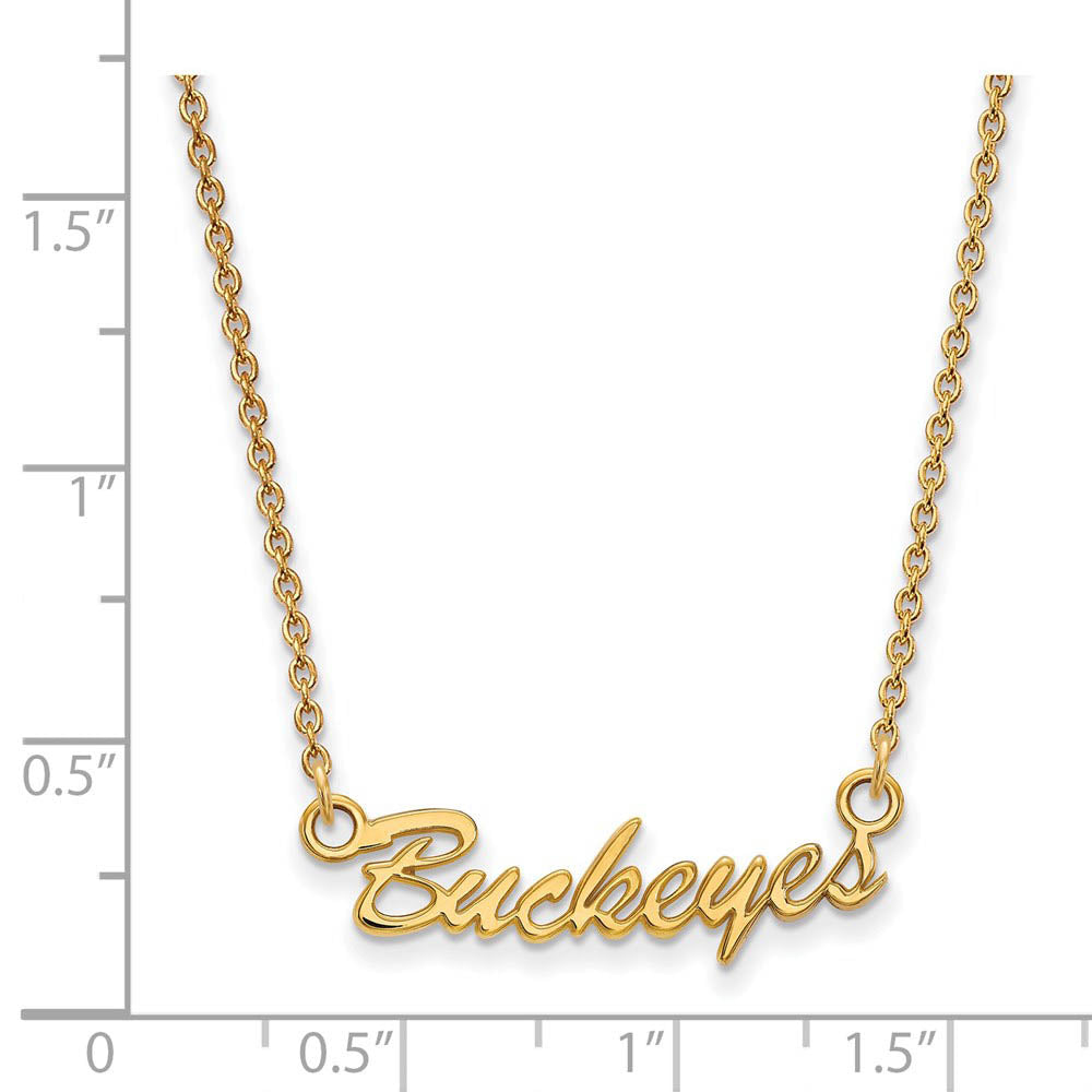 Alternate view of the 10k Yellow Gold Ohio State Small Script Pendant Necklace by The Black Bow Jewelry Co.