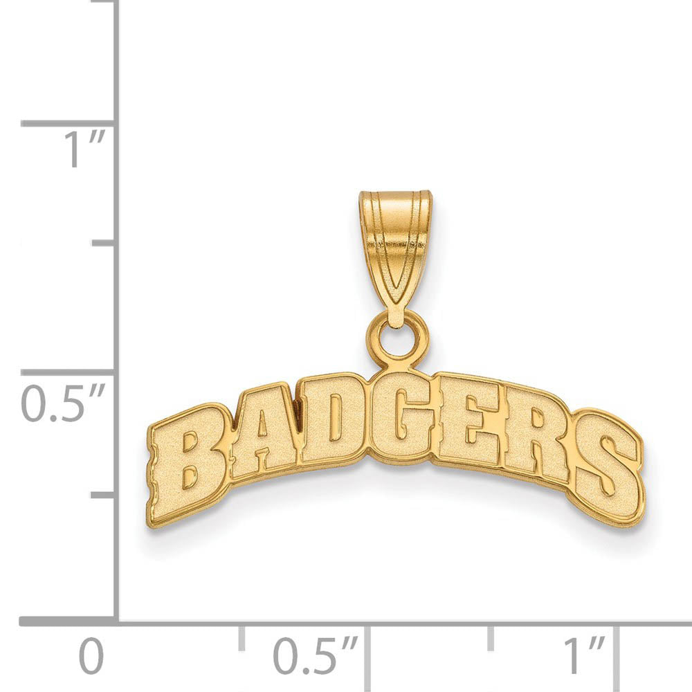 Alternate view of the 10k Yellow Gold U. of Wisconsin Medium Script Logo Pendant by The Black Bow Jewelry Co.