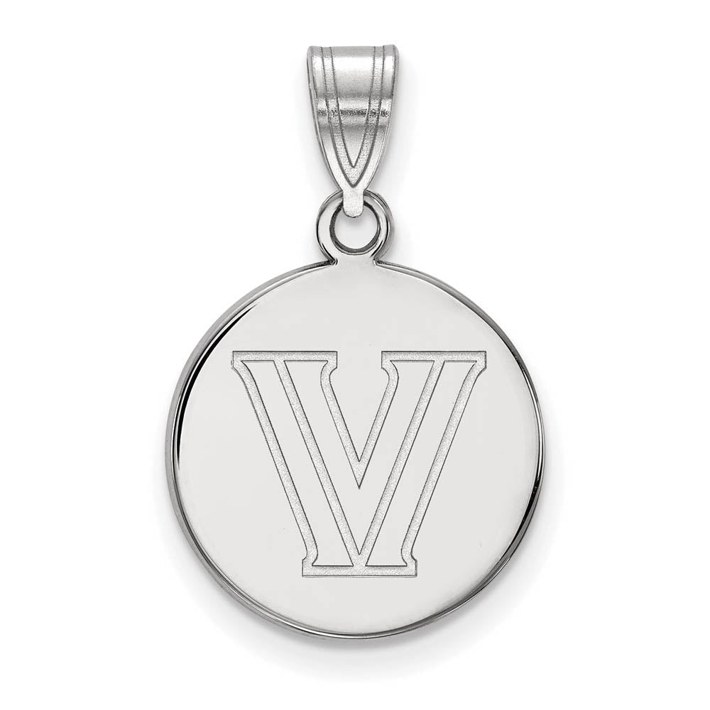 14k White Gold Villanova U. Medium Logo Disc Pendant, Item P14470 by The Black Bow Jewelry Co.