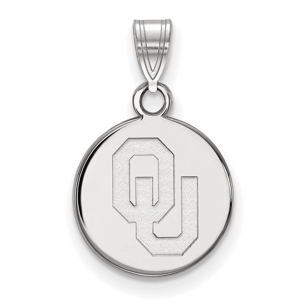 14k White Gold U. of Oklahoma Small 'OU' Disc Pendant, Item P14475 by The Black Bow Jewelry Co.