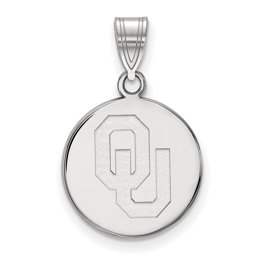 14k White Gold U. of Oklahoma Medium 'OU' Disc Pendant, Item P14476 by The Black Bow Jewelry Co.