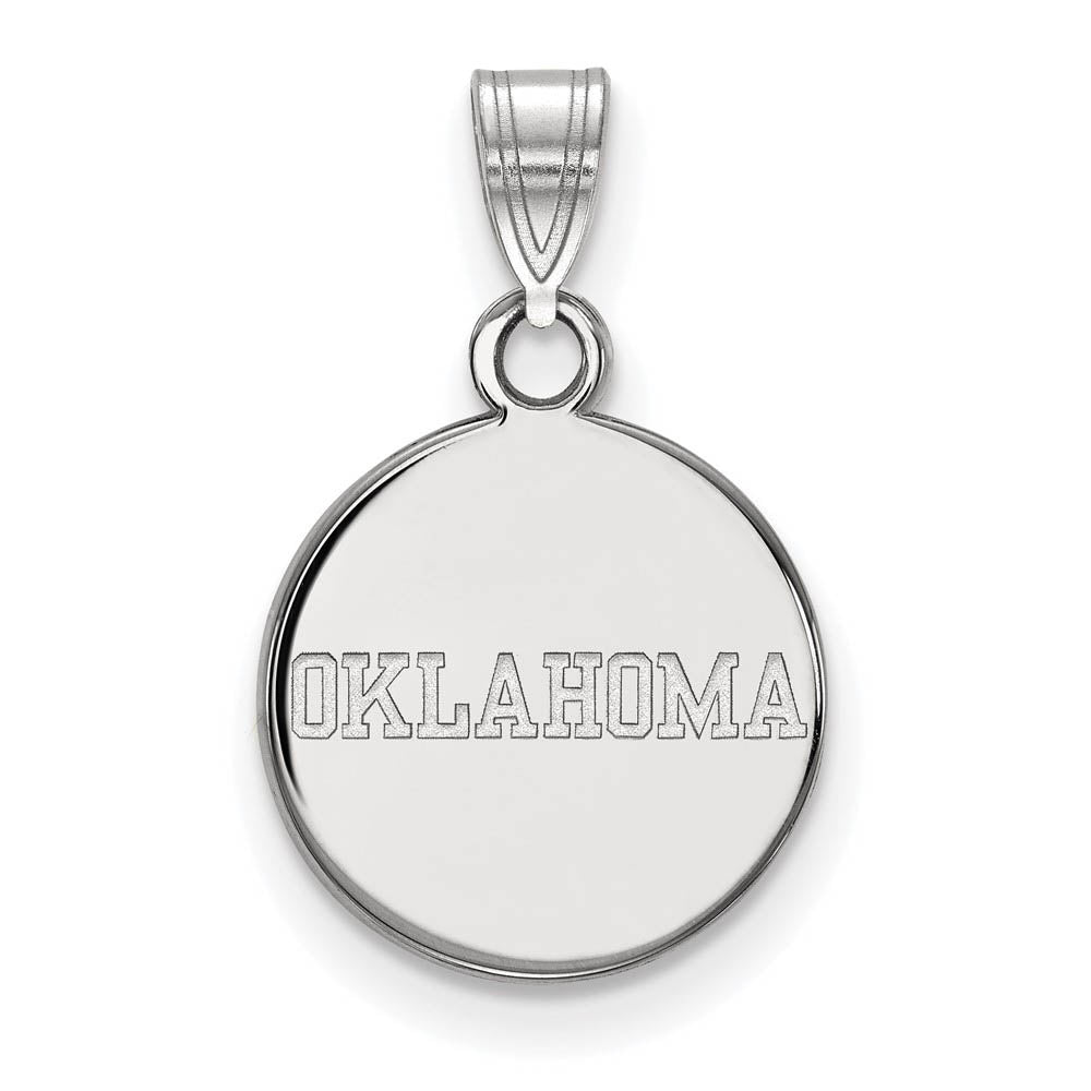 14k White Gold U. of Oklahoma Small Disc Pendant, Item P14479 by The Black Bow Jewelry Co.