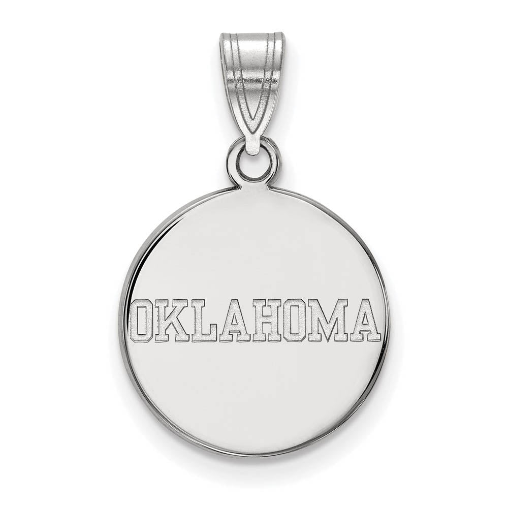 14k White Gold U. of Oklahoma Medium Disc Pendant, Item P14480 by The Black Bow Jewelry Co.
