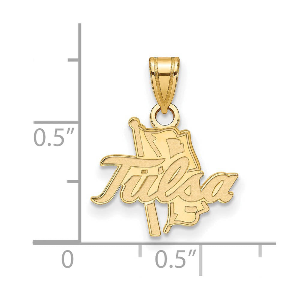 Alternate view of the 14k Yellow Gold The U. of Tulsa Small Script Pendant by The Black Bow Jewelry Co.