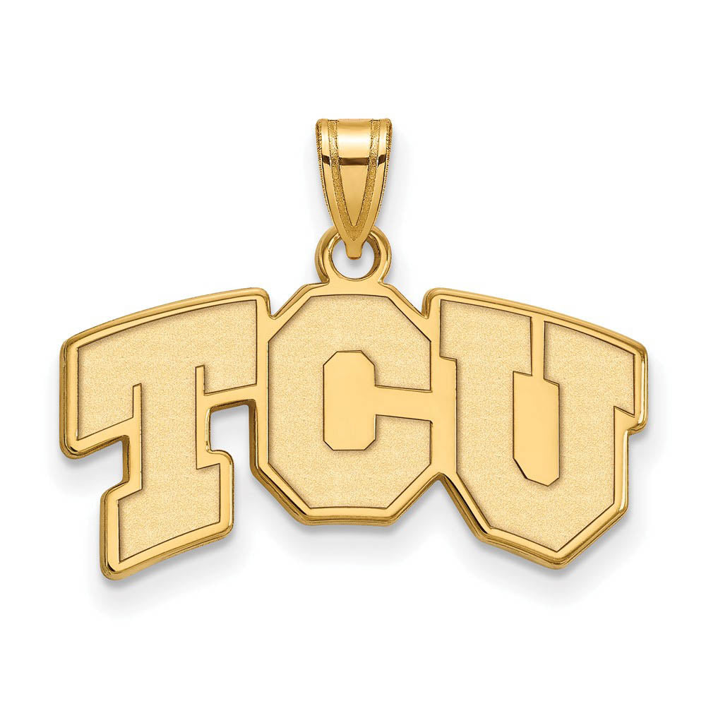 14k Yellow Gold Texas Christian U. Small 'TCU' Pendant, Item P14584 by The Black Bow Jewelry Co.