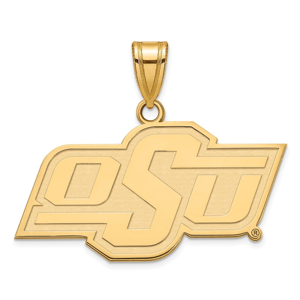 14k Yellow Gold Oklahoma State Medium Pendant, Item P14624 by The Black Bow Jewelry Co.