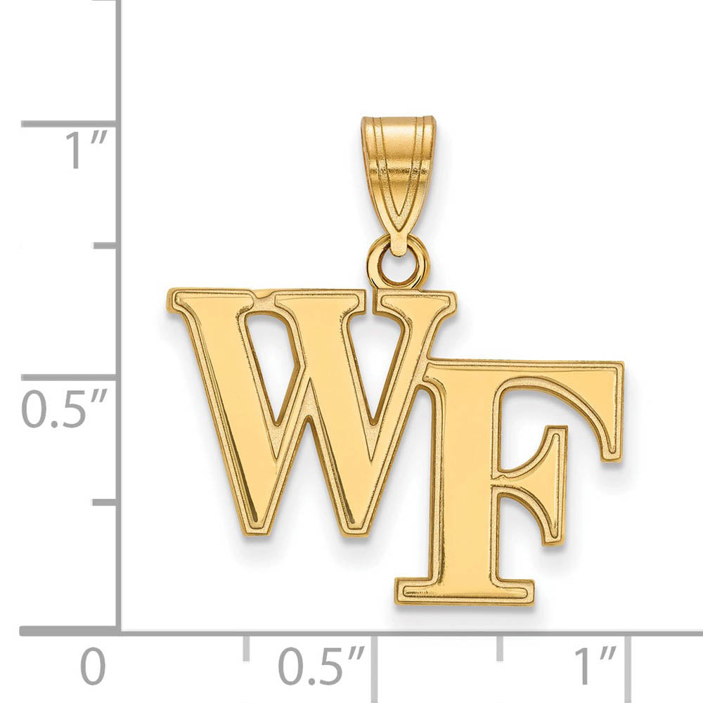 Alternate view of the 14k Yellow Gold Wake Forest U. Medium 'WF' Pendant by The Black Bow Jewelry Co.