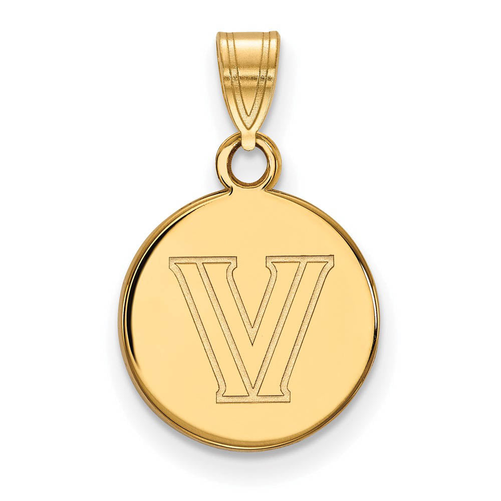 14k Yellow Gold Villanova U. Small Logo Disc Pendant, Item P14723 by The Black Bow Jewelry Co.