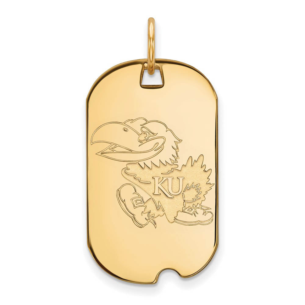 14k Yellow Gold U. of Kansas Dog Tag Pendant, Item P14735 by The Black Bow Jewelry Co.