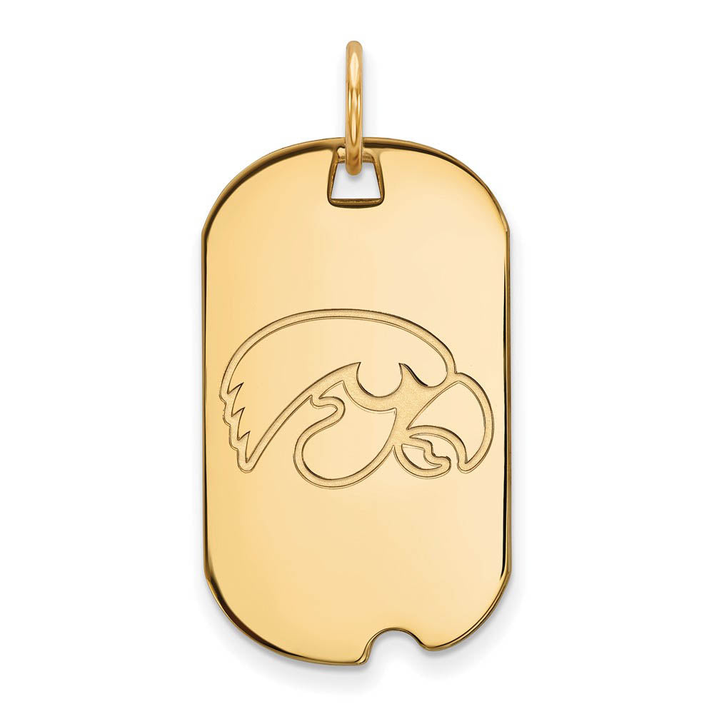 14k Yellow Gold U. of Iowa Dog Tag Pendant, Item P14753 by The Black Bow Jewelry Co.