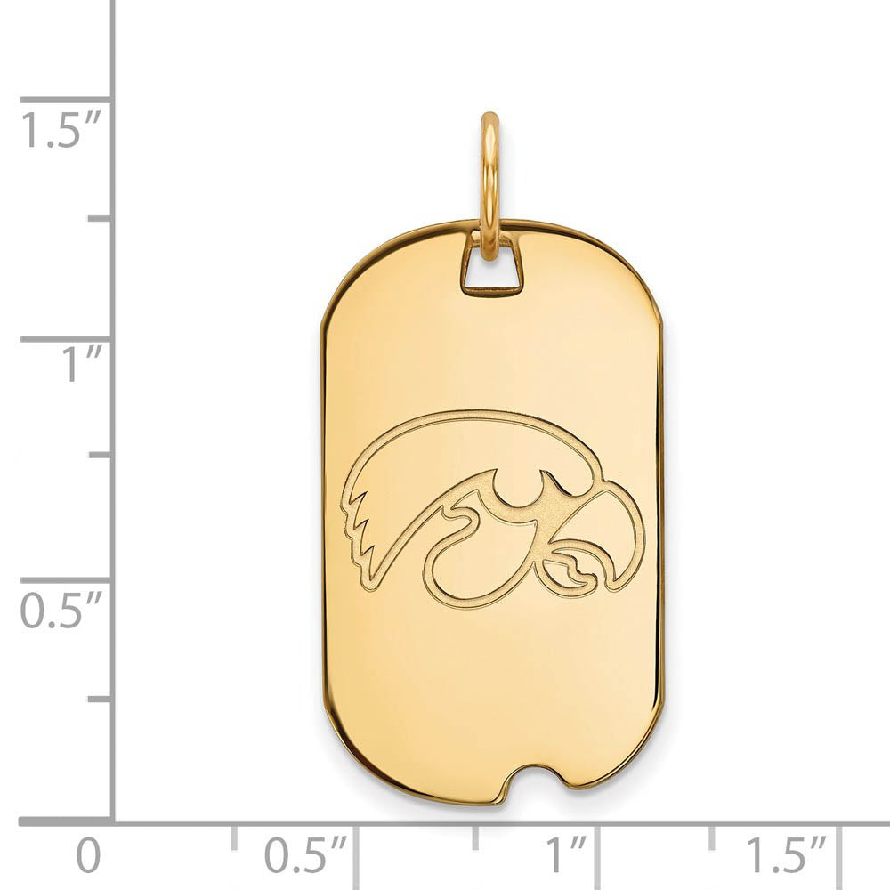 Alternate view of the 14k Yellow Gold U. of Iowa Dog Tag Pendant by The Black Bow Jewelry Co.