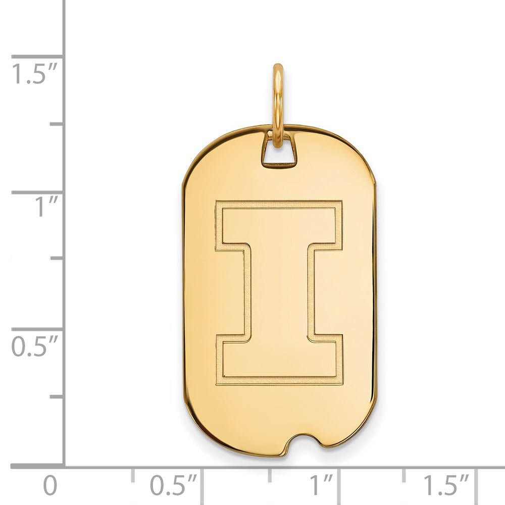 Alternate view of the 14k Yellow Gold U. of Illinois Initial I Dog Tag Pendant by The Black Bow Jewelry Co.
