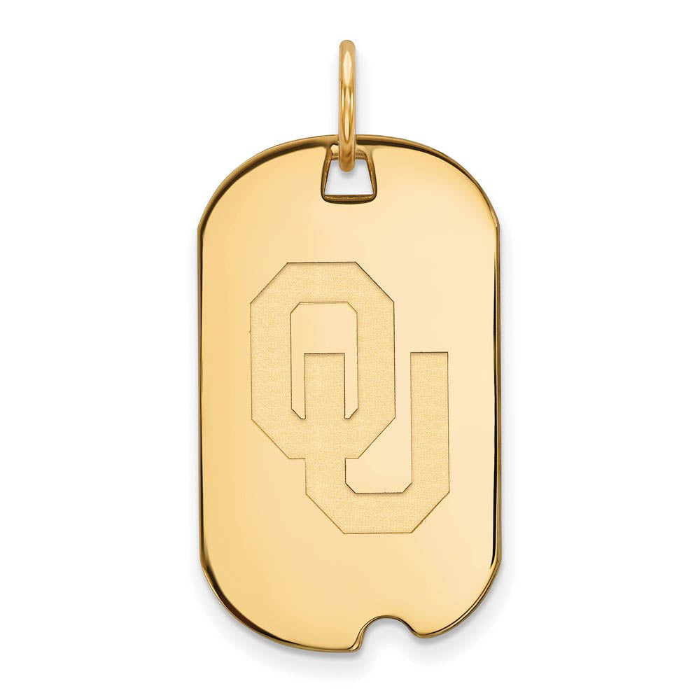 14k Yellow Gold U. of Oklahoma 'OU' Dog Tag Pendant, Item P14762 by The Black Bow Jewelry Co.