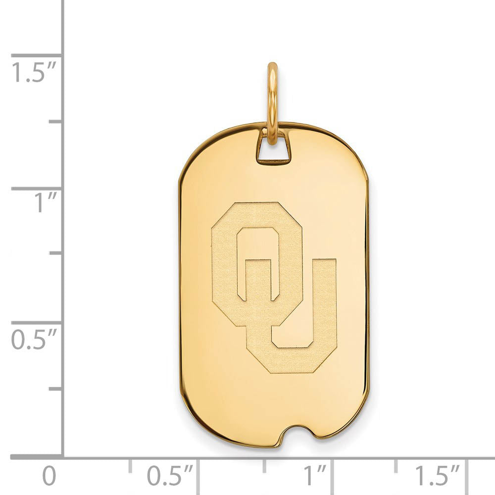 Alternate view of the 14k Yellow Gold U. of Oklahoma 'OU' Dog Tag Pendant by The Black Bow Jewelry Co.