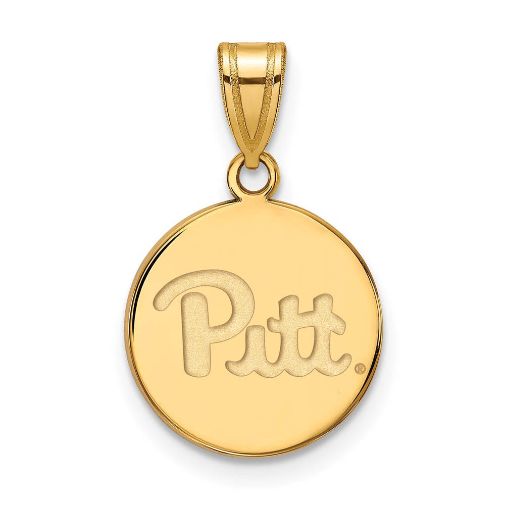 14k Yellow Gold U. of Pittsburgh Medium Disc Pendant, Item P14771 by The Black Bow Jewelry Co.