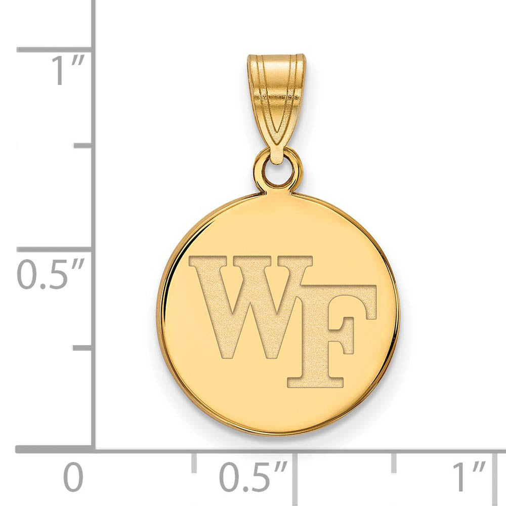 Alternate view of the 14k Yellow Gold Wake Forest U. Medium 'WF' Disc Pendant by The Black Bow Jewelry Co.