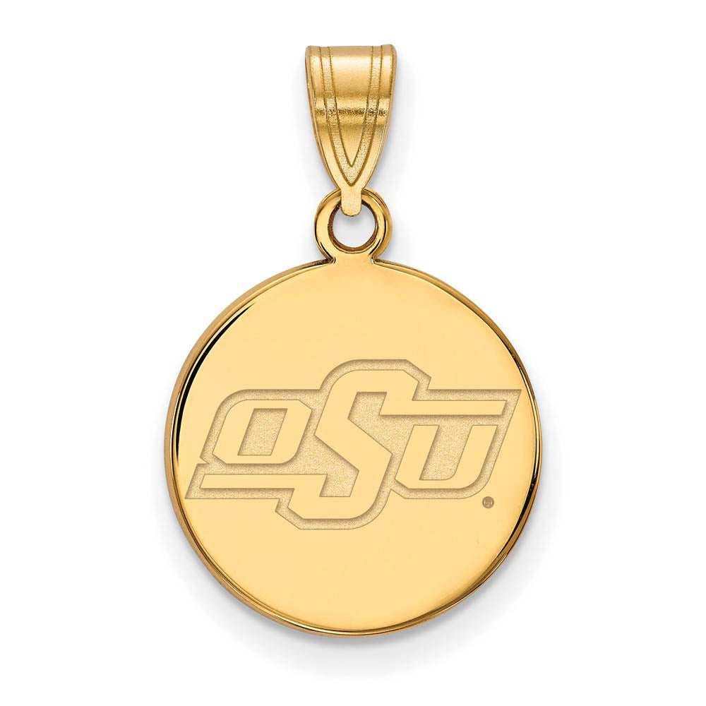 14k Yellow Gold Oklahoma State Small Disc Pendant, Item P14781 by The Black Bow Jewelry Co.