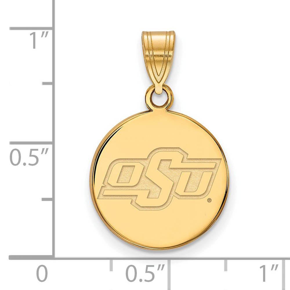 Alternate view of the 14k Yellow Gold Oklahoma State Small Disc Pendant by The Black Bow Jewelry Co.