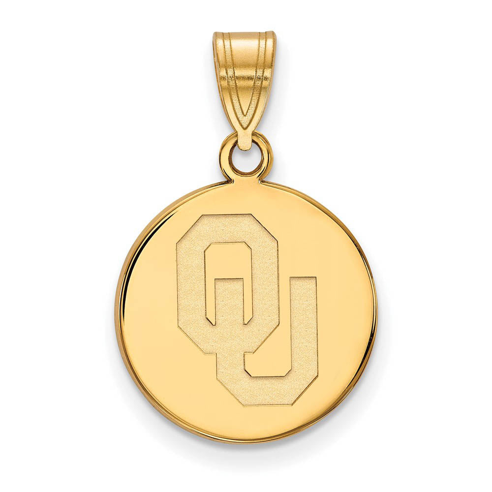 14k Yellow Gold U. of Oklahoma Medium 'OU' Disc Pendant, Item P14783 by The Black Bow Jewelry Co.
