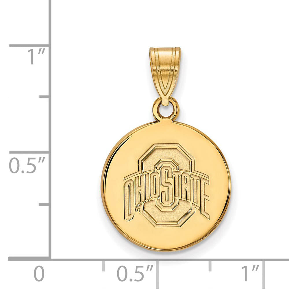 Alternate view of the 14k Yellow Gold Ohio State Medium Logo Disc Pendant by The Black Bow Jewelry Co.
