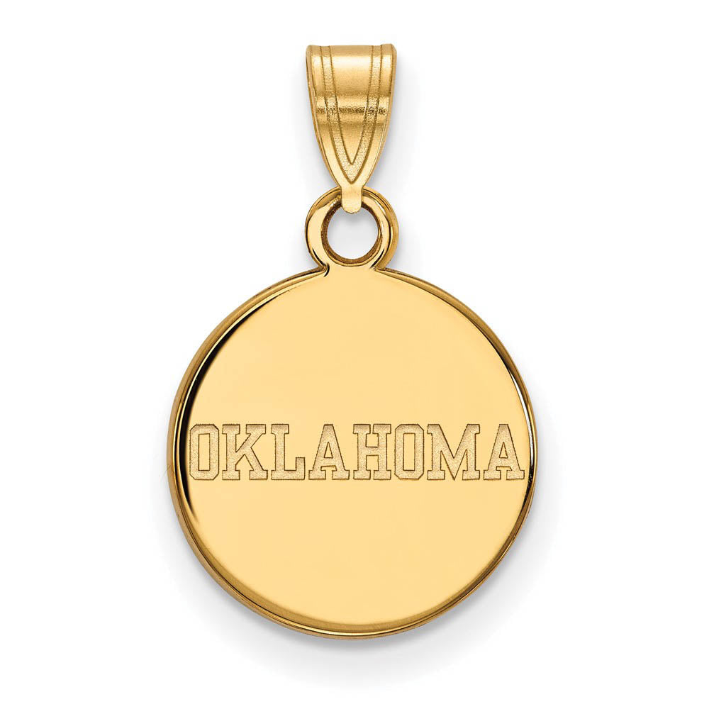 14k Yellow Gold U. of Oklahoma Small Disc Pendant, Item P14851 by The Black Bow Jewelry Co.