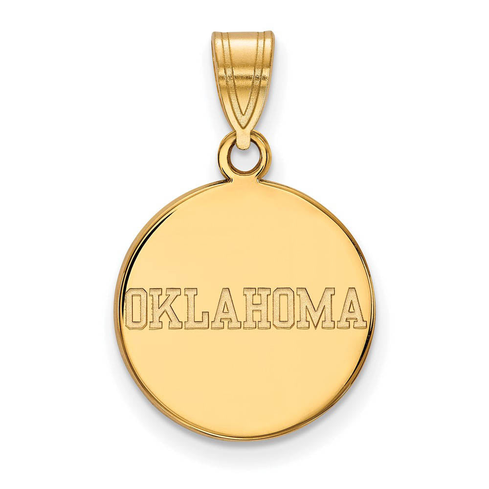 14k Yellow Gold U. of Oklahoma Medium Disc Pendant, Item P14854 by The Black Bow Jewelry Co.