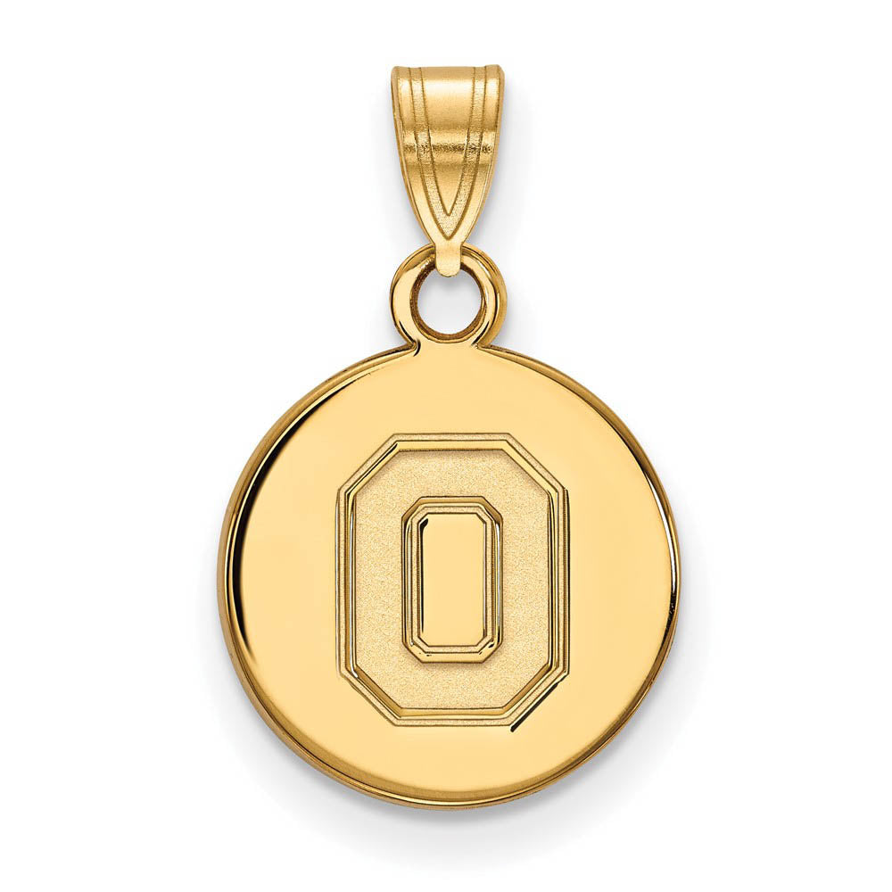 14k Yellow Gold Ohio State Small 'O' Disc Pendant, Item P14866 by The Black Bow Jewelry Co.