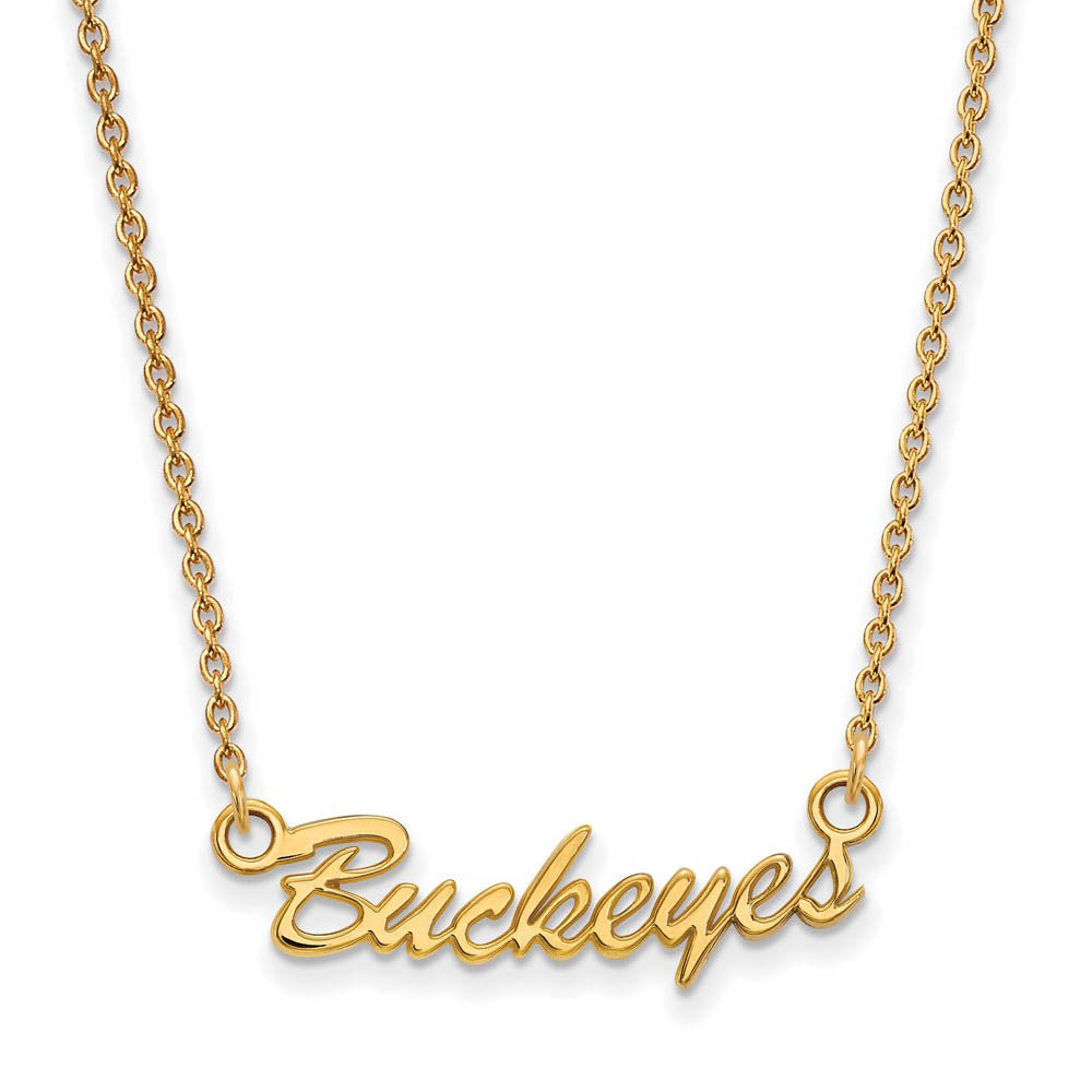 14k Yellow Gold Ohio State Small Script Pendant Necklace, Item P14900 by The Black Bow Jewelry Co.