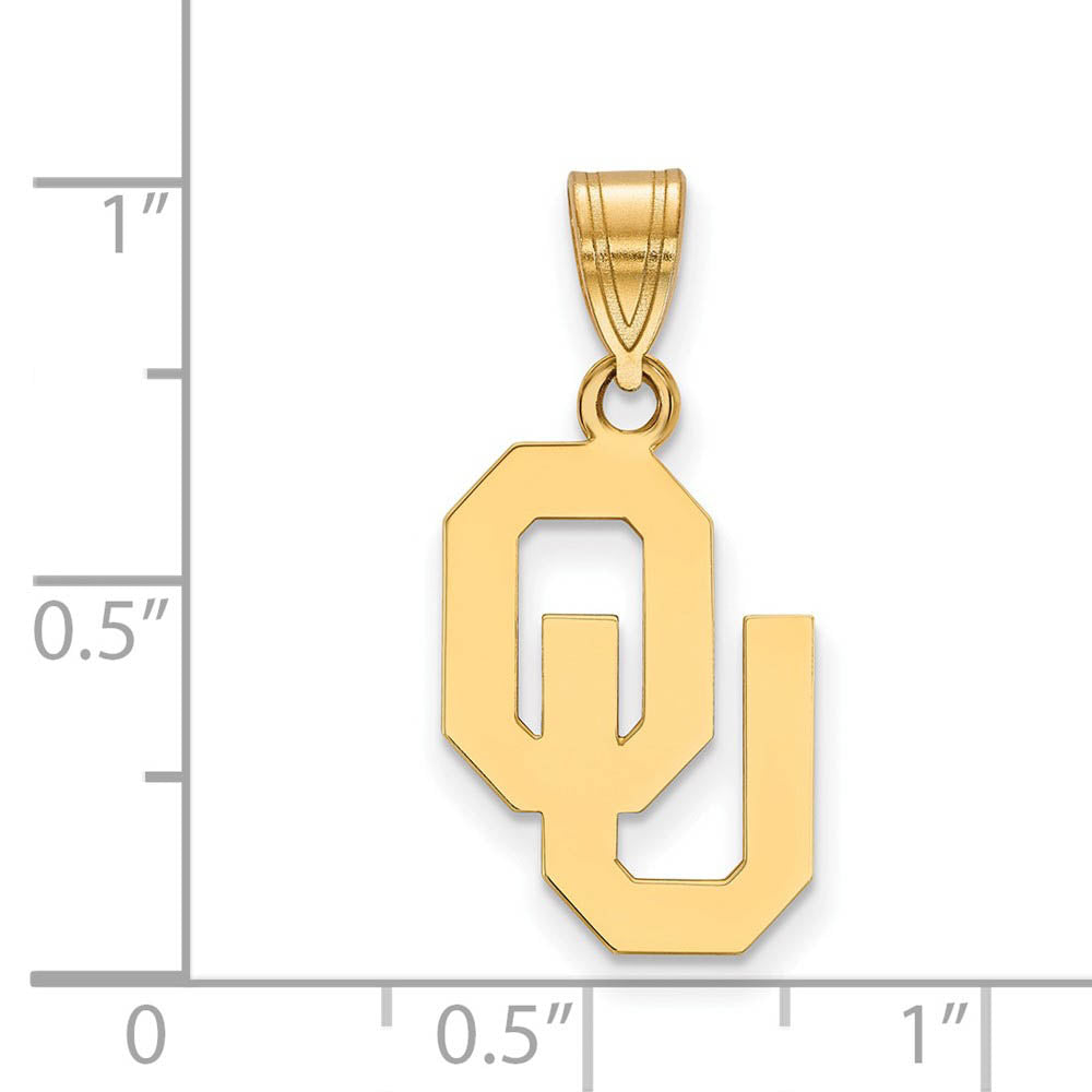 Alternate view of the 14k Gold Plated Silver U. of Oklahoma Medium Pendant by The Black Bow Jewelry Co.