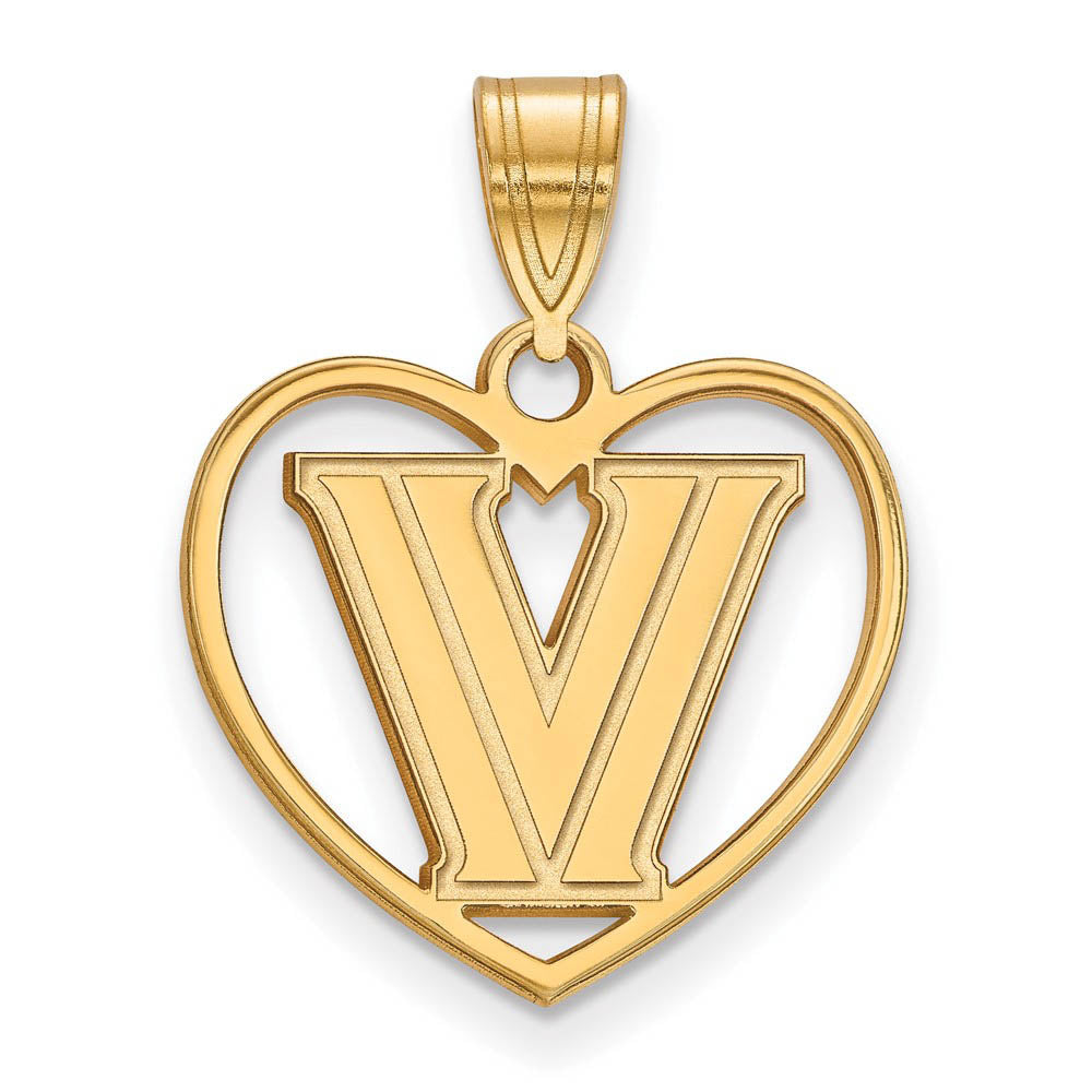 14k Gold Plated Silver Villanova U. Logo Heart Pendant, Item P14908 by The Black Bow Jewelry Co.