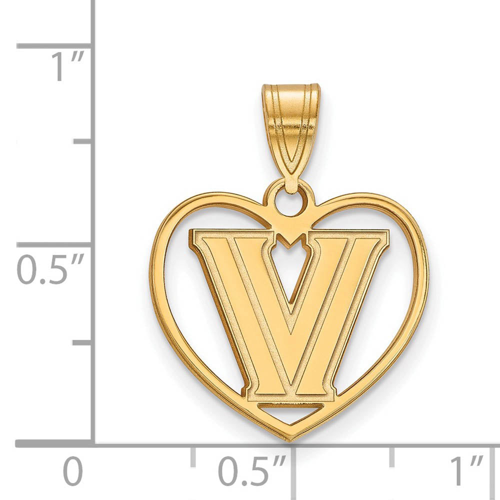 Alternate view of the 14k Gold Plated Silver Villanova U. Logo Heart Pendant by The Black Bow Jewelry Co.