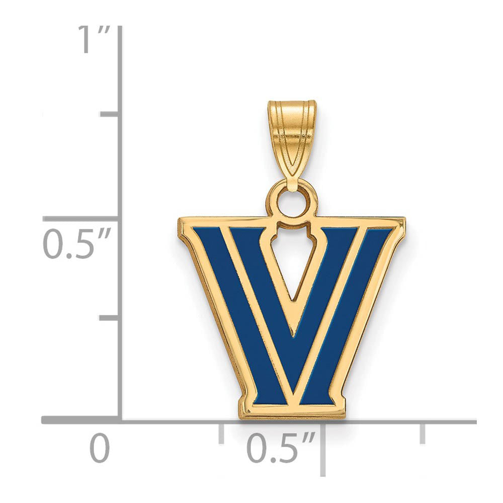 Alternate view of the 14k Gold Plated Silver Villanova U. Small Enamel Logo Pendant by The Black Bow Jewelry Co.