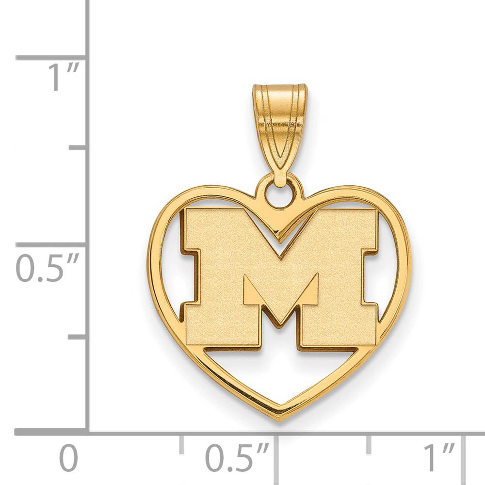 Alternate view of the 14k Gold Plated Silver U. of Michigan Initial M Heart Pendant by The Black Bow Jewelry Co.