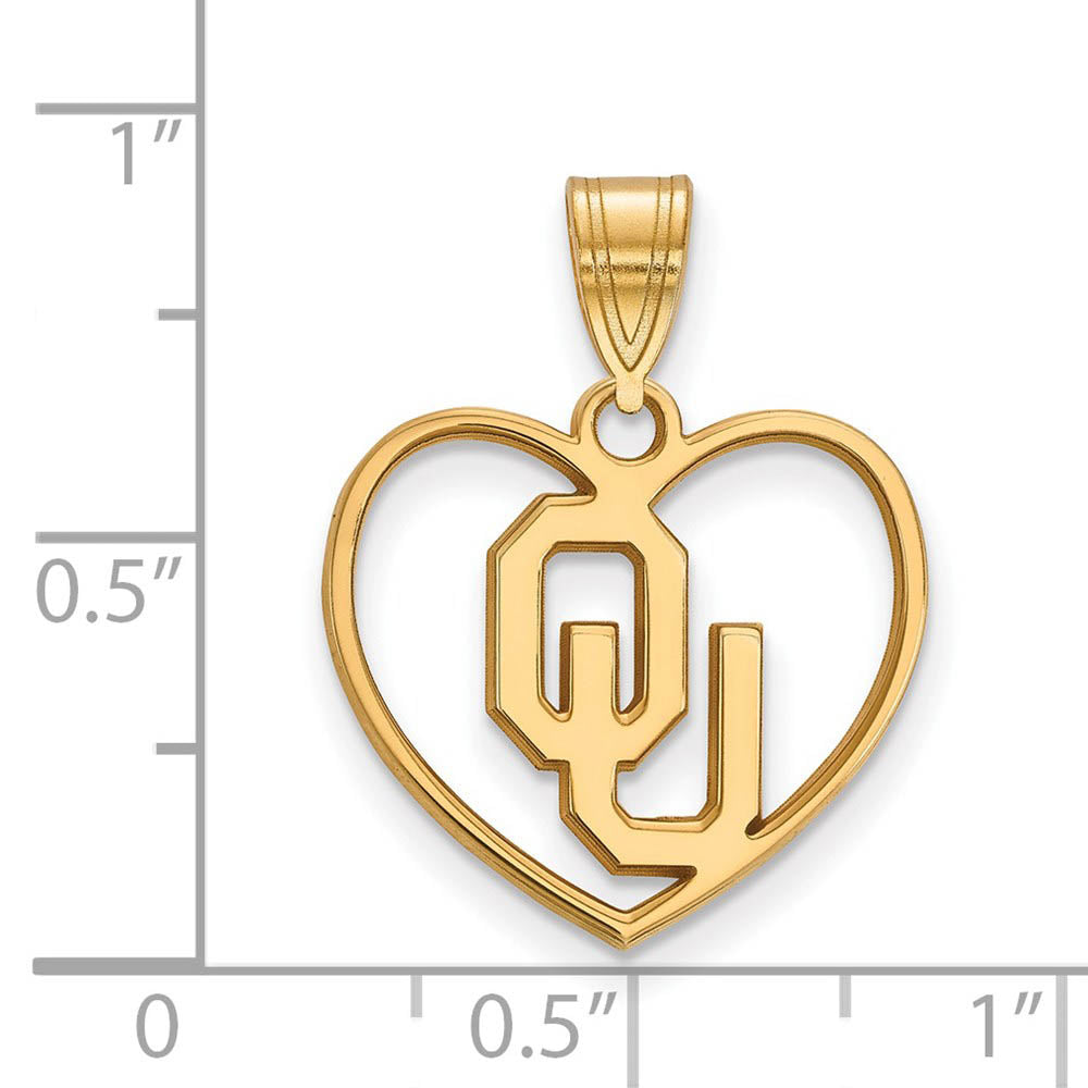 Alternate view of the 14k Gold Plated Silver U. of Oklahoma Heart Pendant by The Black Bow Jewelry Co.