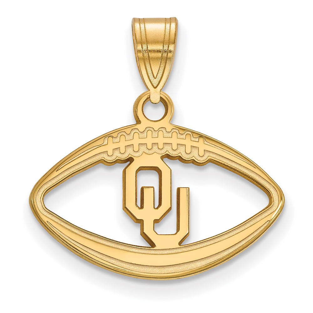 14k Gold Plated Silver U. of Oklahoma Football Pendant, Item P14913 by The Black Bow Jewelry Co.
