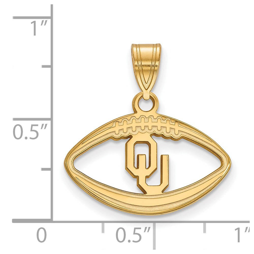 Alternate view of the 14k Gold Plated Silver U. of Oklahoma Football Pendant by The Black Bow Jewelry Co.