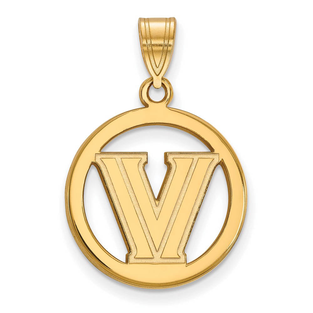 14k Gold Plated Silver Villanova U. SM Logo Circle Pendant, Item P14914 by The Black Bow Jewelry Co.