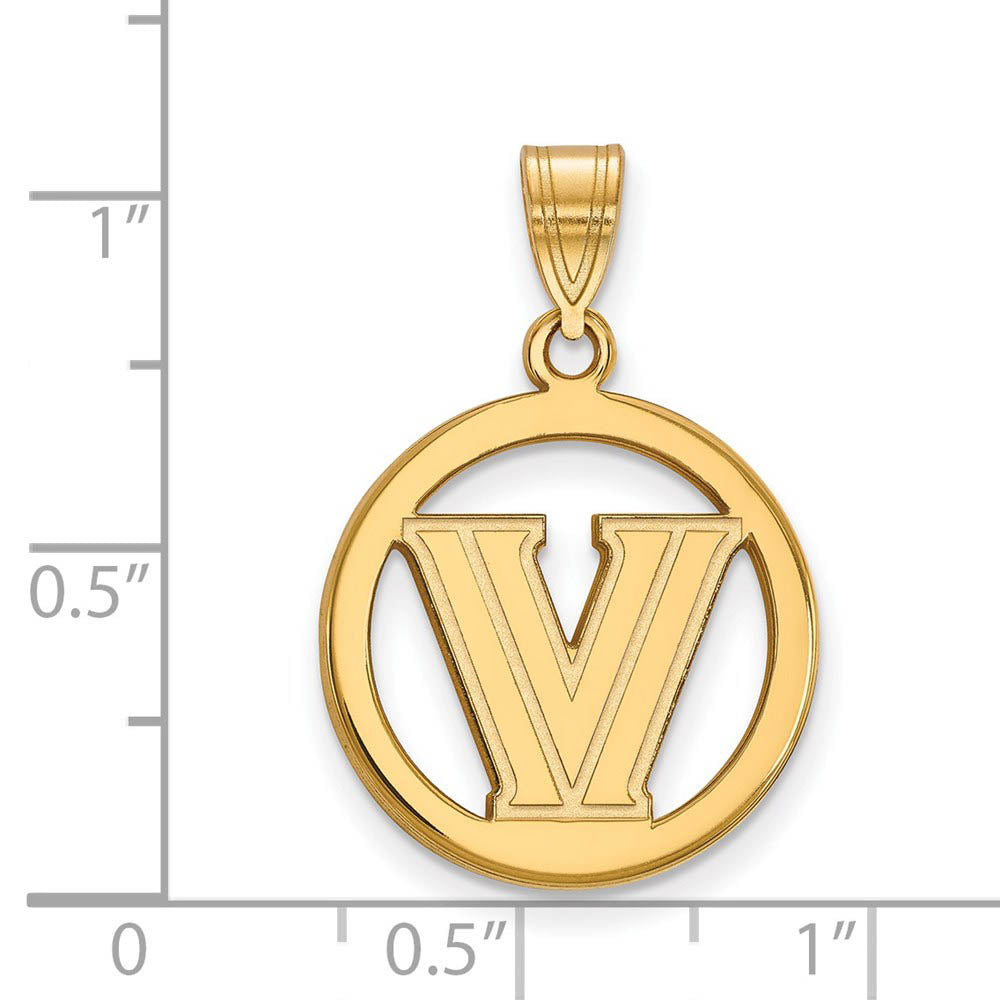 Alternate view of the 14k Gold Plated Silver Villanova U. SM Logo Circle Pendant by The Black Bow Jewelry Co.