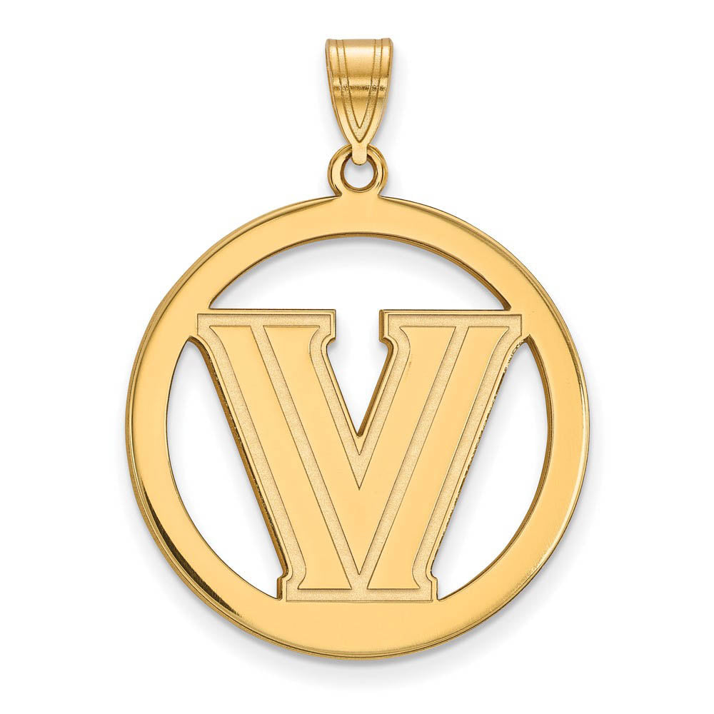 14k Gold Plated Silver Villanova U. XL Logo Circle Pendant, Item P14915 by The Black Bow Jewelry Co.