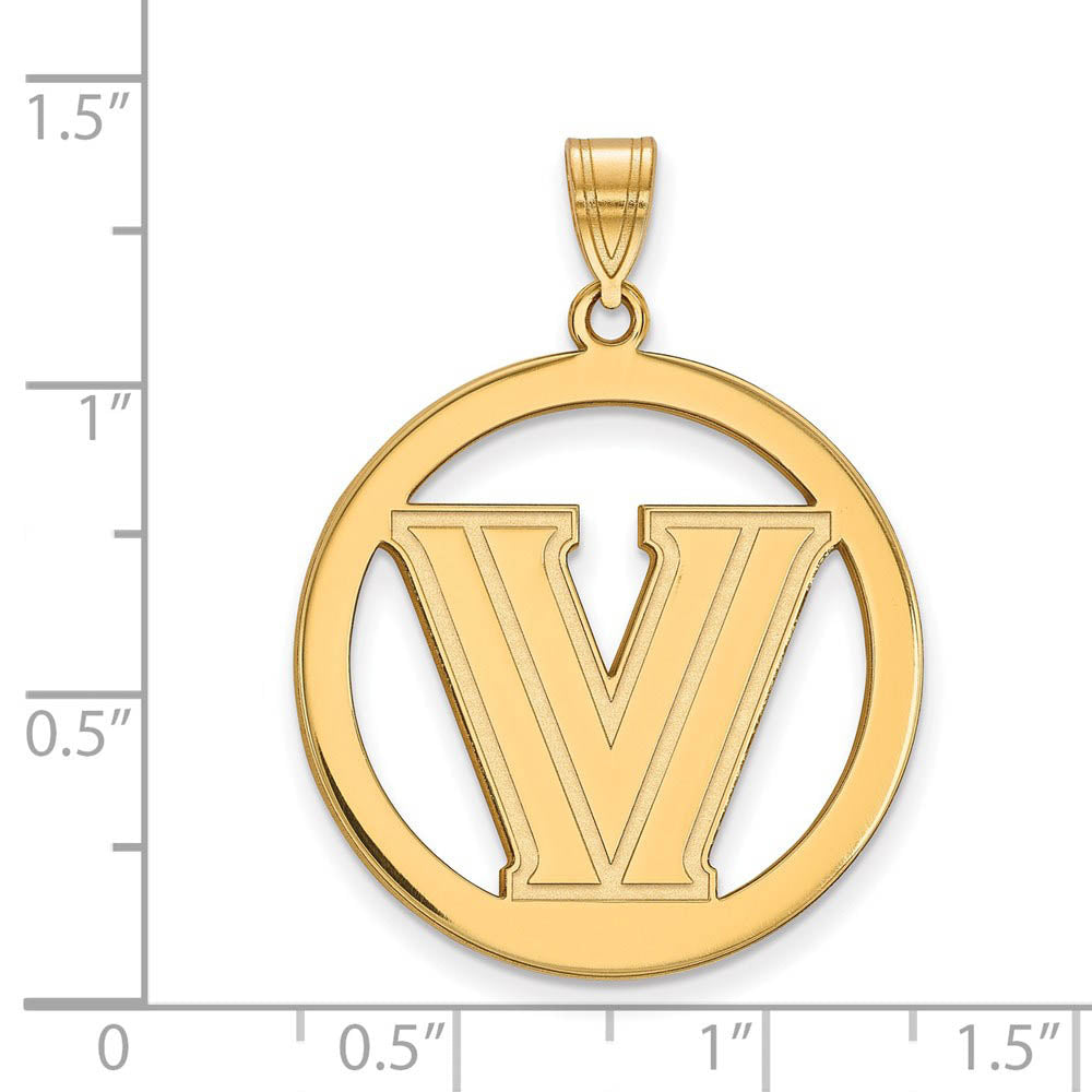 Alternate view of the 14k Gold Plated Silver Villanova U. XL Logo Circle Pendant by The Black Bow Jewelry Co.
