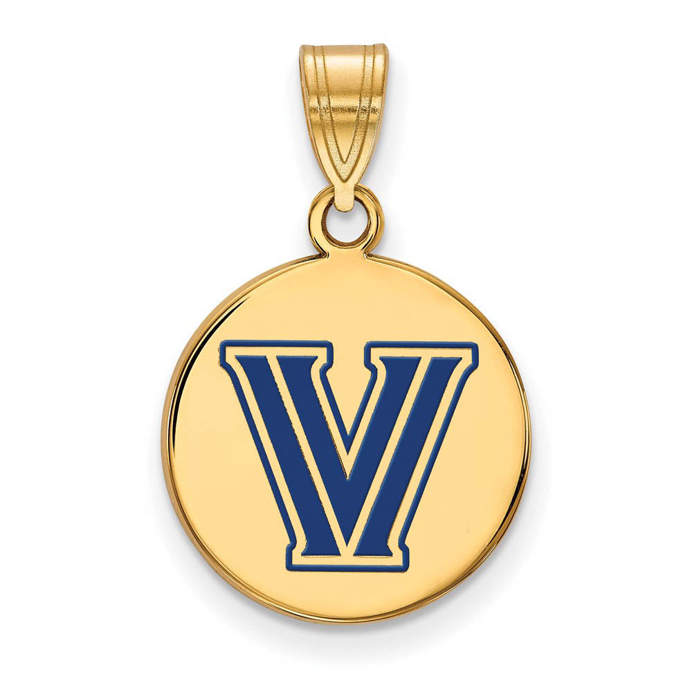 14k Gold Plated Silver Villanova U. MD Enamel Logo Disc Pendant, Item P14919 by The Black Bow Jewelry Co.