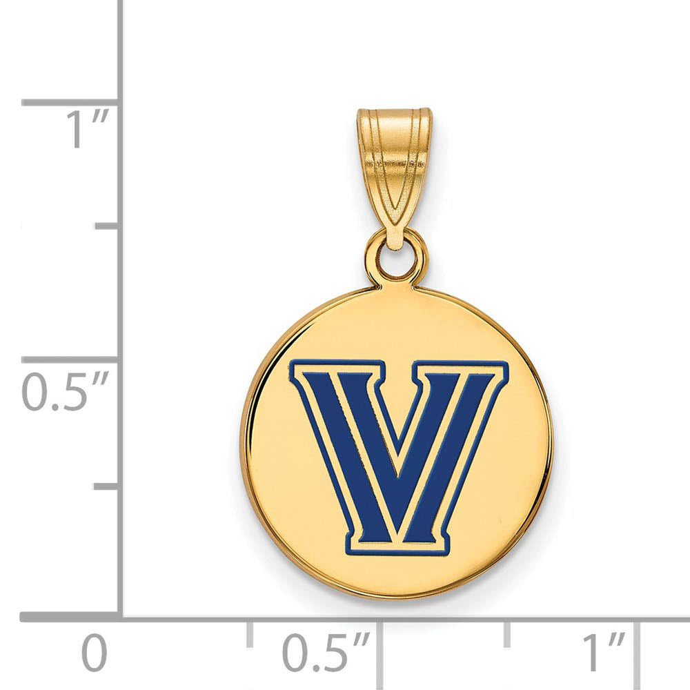 Alternate view of the 14k Gold Plated Silver Villanova U. MD Enamel Logo Disc Pendant by The Black Bow Jewelry Co.