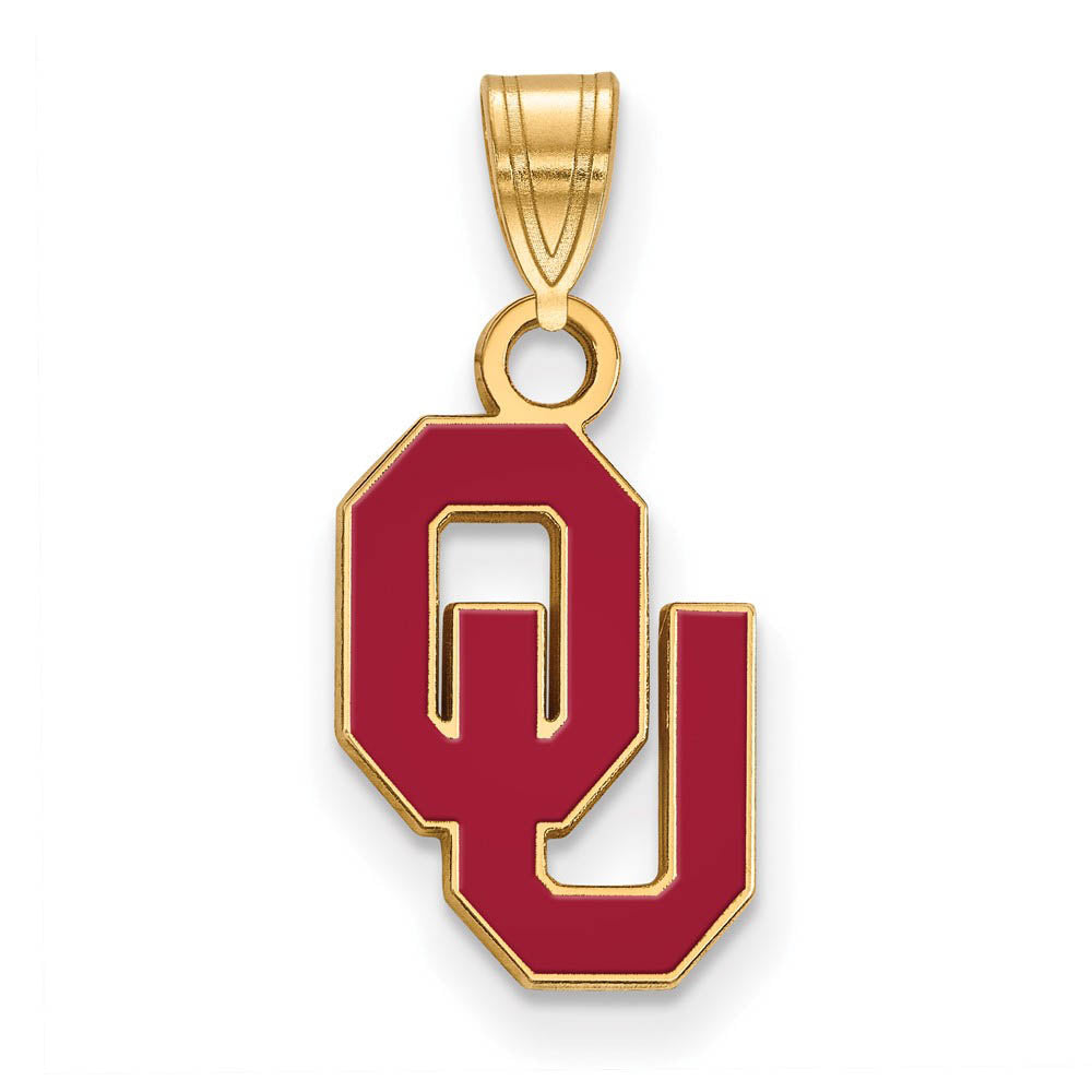 14k Gold Plated Silver U. of Oklahoma Small Enamel Pendant, Item P14921 by The Black Bow Jewelry Co.